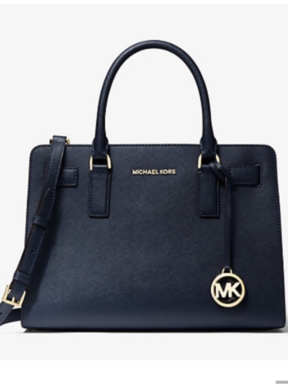 MICHAEL KORS DILLON BLACK SAFFIANO LEATHER GOLD EW SATCHEL BAG PURSE